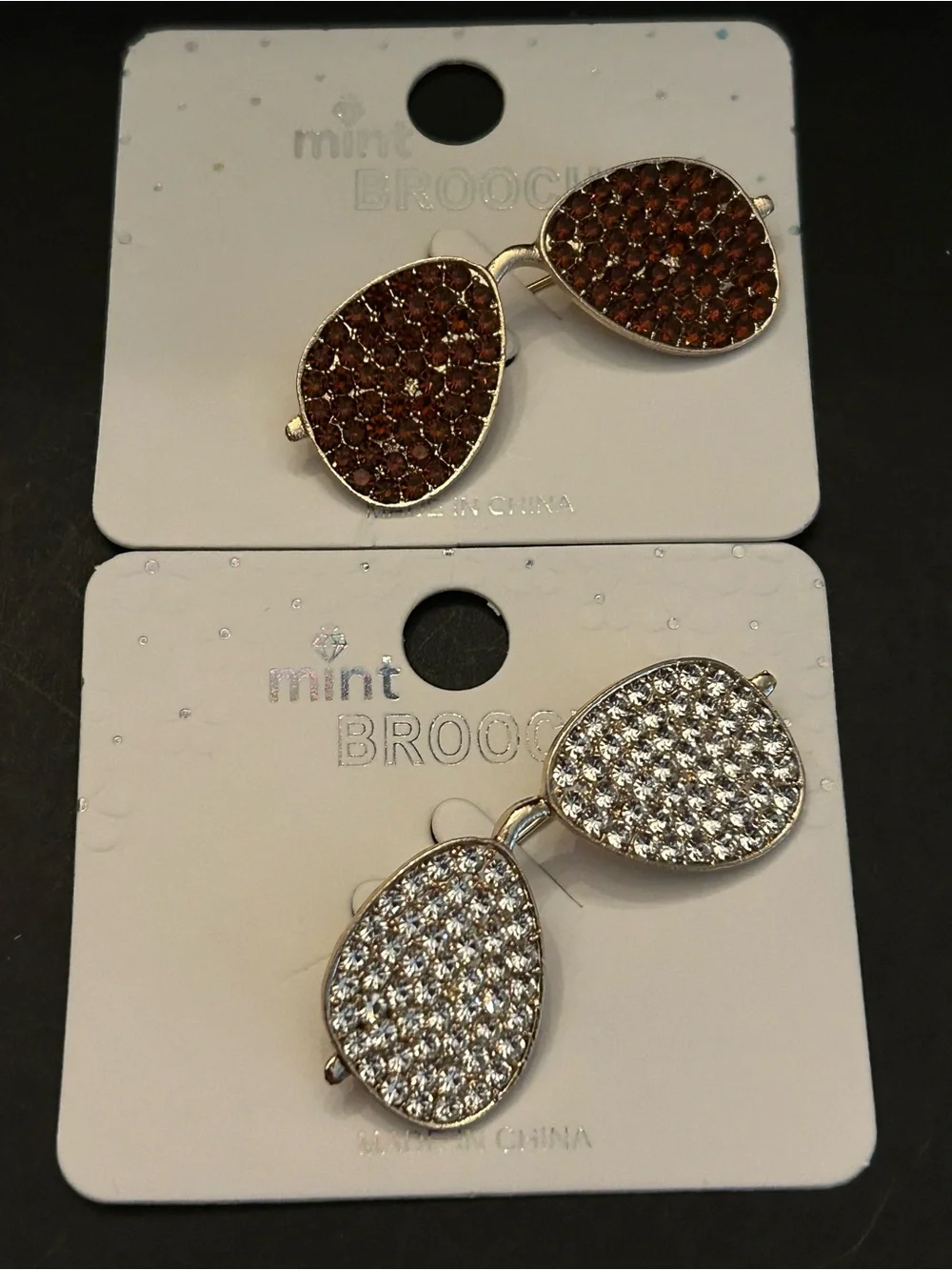 Mint Sparkling Rhinestone Sunglasses Brooche in Assorted Colors NWT